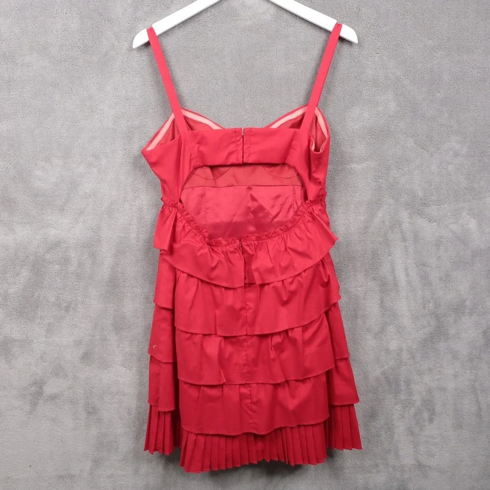 NANETTE LEPORE Red Ruffle Tiered Mini Dress Cutout Back Romantic Valentine Sz 10
